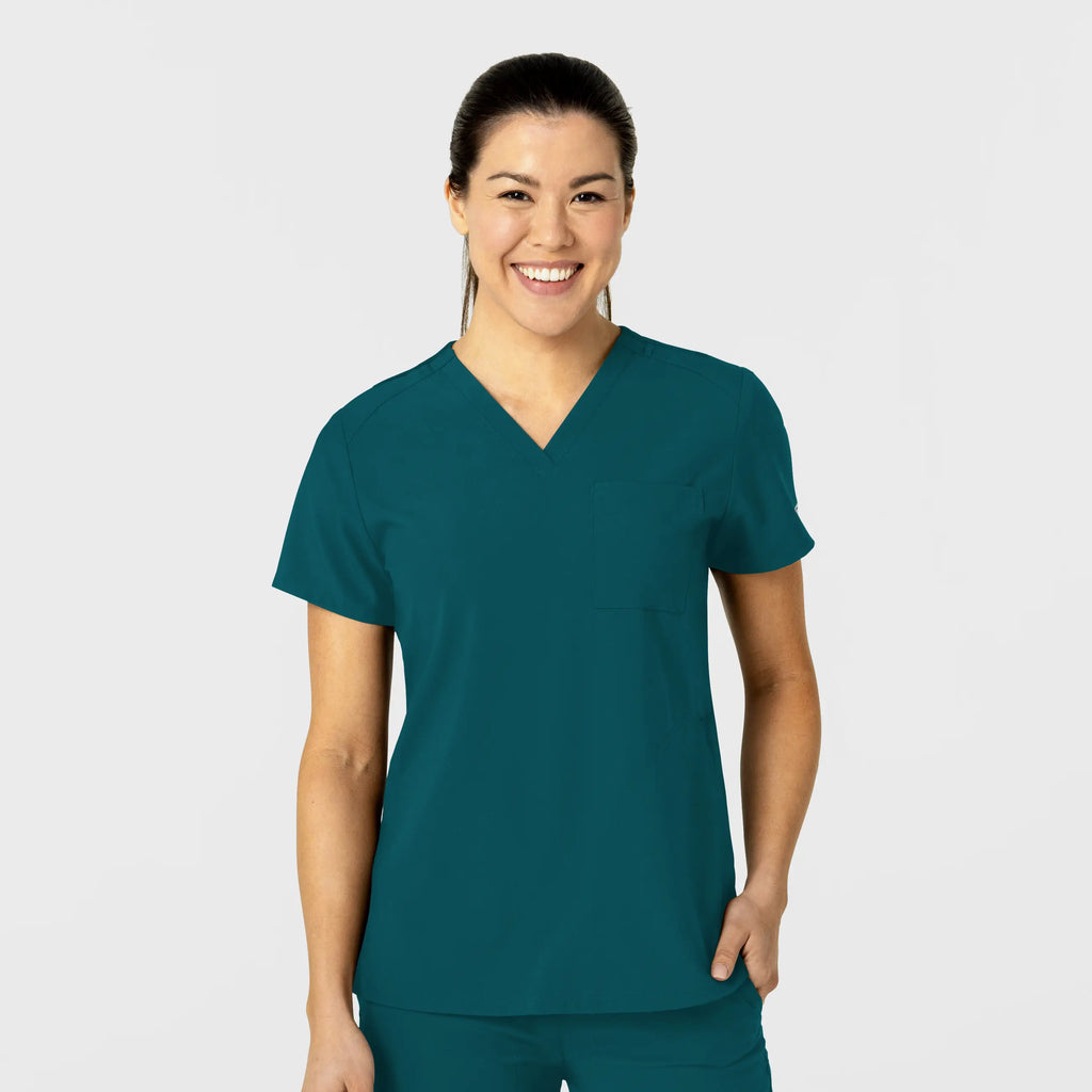 Wink Scrubs Women's W123 Flex-n-Reach V-Neck Scrub Top Caribbean Blue | scrub-supply.com