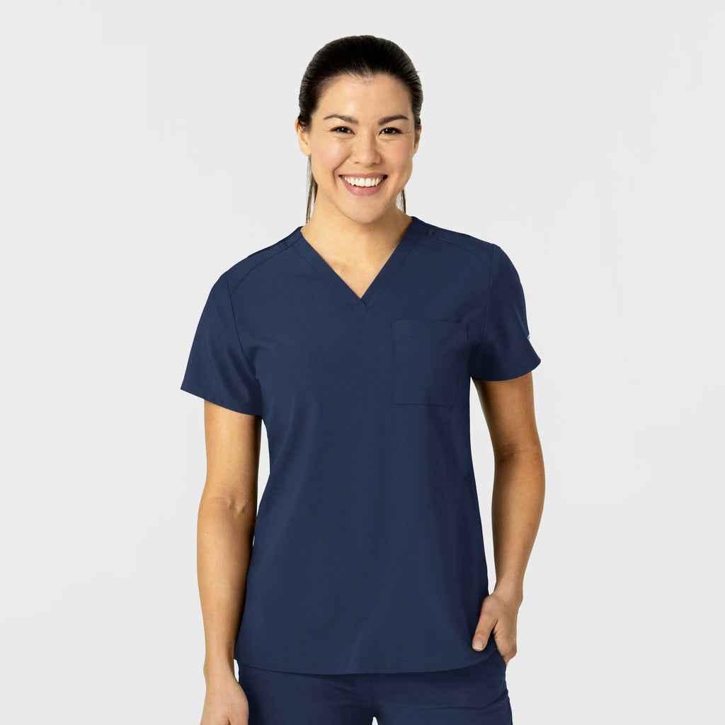 Wink Scrubs Women's W123 Flex-n-Reach V-Neck Scrub Top Navy | scrub-supply.com