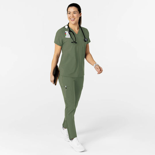 Wink Scrubs Women's W123 Flex-n-Reach V-Neck Scrub Top Olive | scrub-supply.com