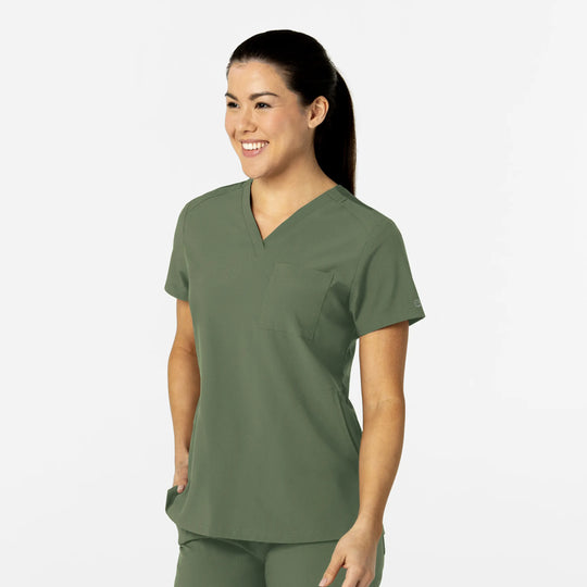 Wink Scrubs Women's W123 Flex-n-Reach V-Neck Scrub Top Olive | scrub-supply.com