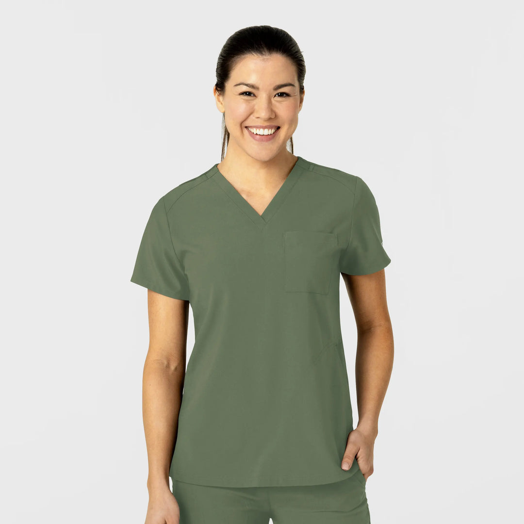 Wink Scrubs Women's W123 Flex-n-Reach V-Neck Scrub Top Olive | scrub-supply.com