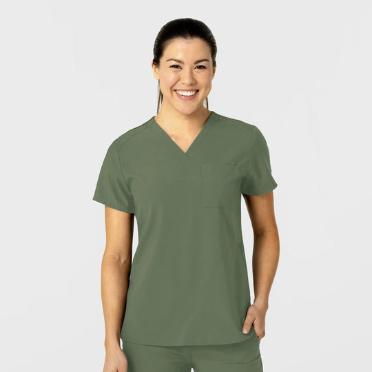Wink Scrubs Women's W123 Flex-n-Reach V-Neck Scrub Top Olive | scrub-supply.com