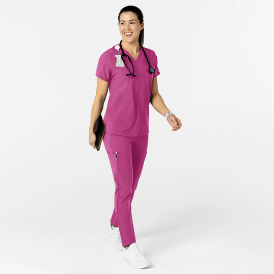 Wink Scrubs Women's W123 Flex-n-Reach V-Neck Scrub Top Raspberry | scrub-supply.com
