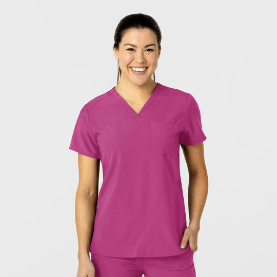 Wink Scrubs Women's W123 Flex-n-Reach V-Neck Scrub Top Raspberry | scrub-supply.com