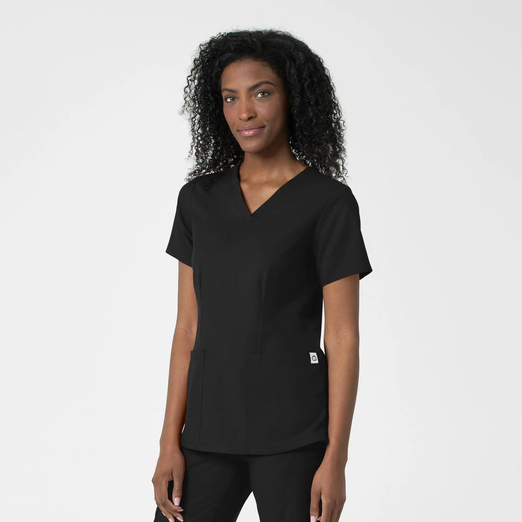 Wink Scrubs Women's Fitted 3-Pocket V-Neck Scrub Top Black | scrub-supply.com