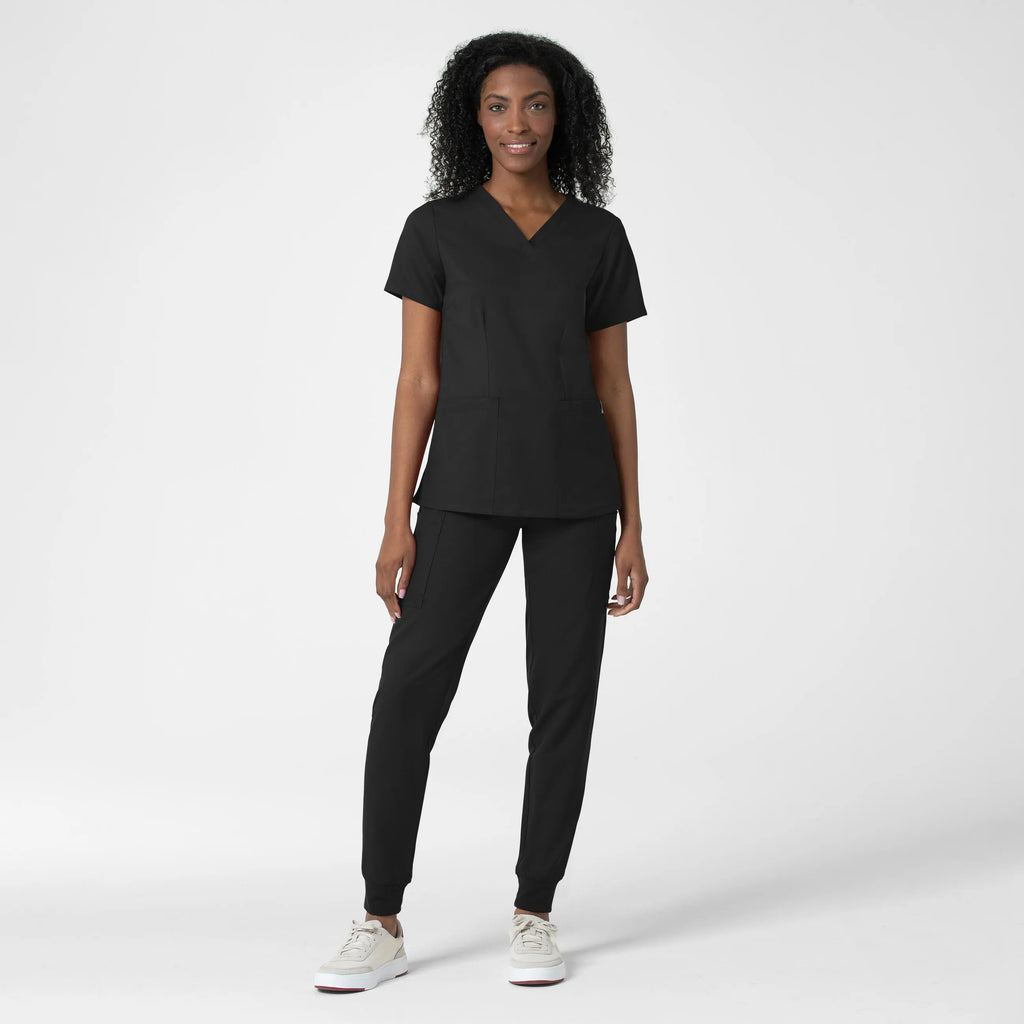 Wink Scrubs Women's Fitted 3-Pocket V-Neck Scrub Top Black | scrub-supply.com