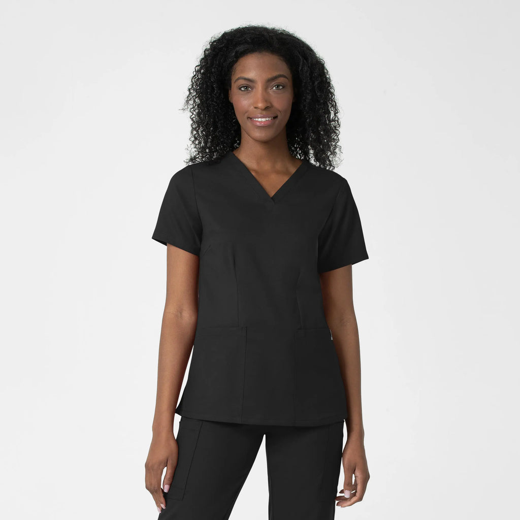 Wink Scrubs Women's Fitted 3-Pocket V-Neck Scrub Top Black | scrub-supply.com