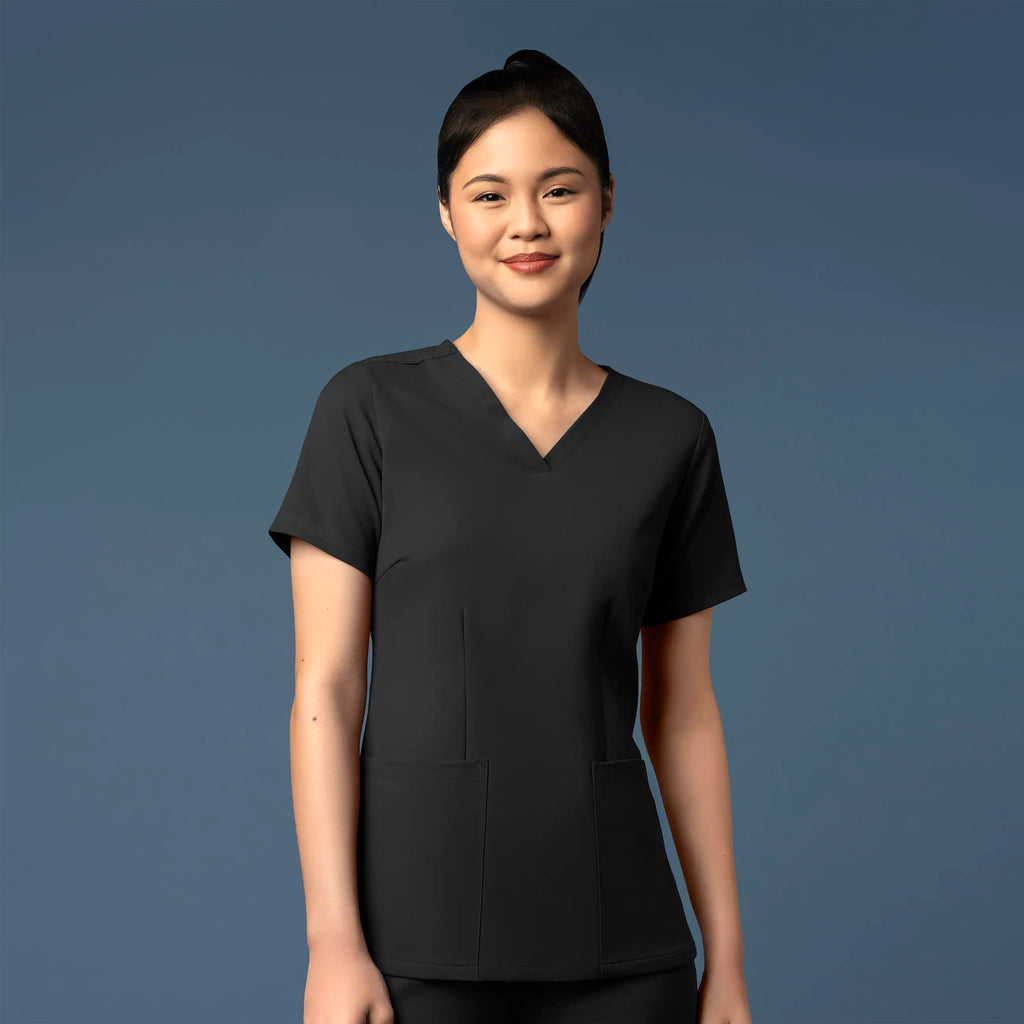 Wink Scrubs Women's Fitted 3-Pocket V-Neck Scrub Top Black | scrub-supply.com