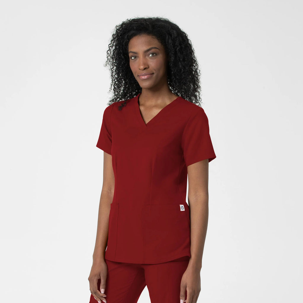 Wink Scrubs Women's Fitted 3-Pocket V-Neck Scrub Top Burgundy | scrub-supply.com