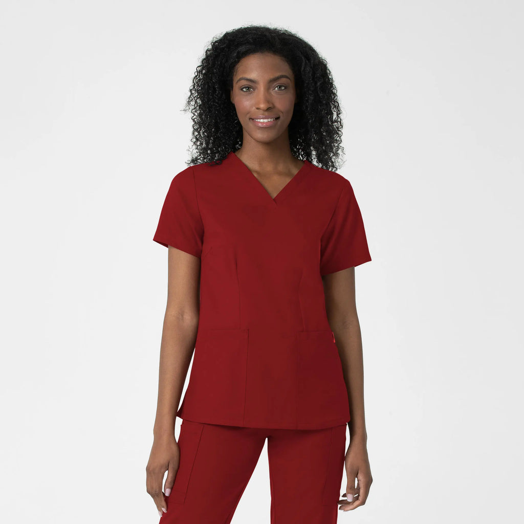 Wink Scrubs Women's Fitted 3-Pocket V-Neck Scrub Top Burgundy | scrub-supply.com