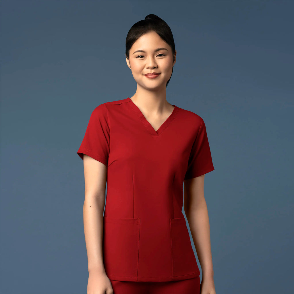 Wink Scrubs Women's Fitted 3-Pocket V-Neck Scrub Top Burgundy | scrub-supply.com