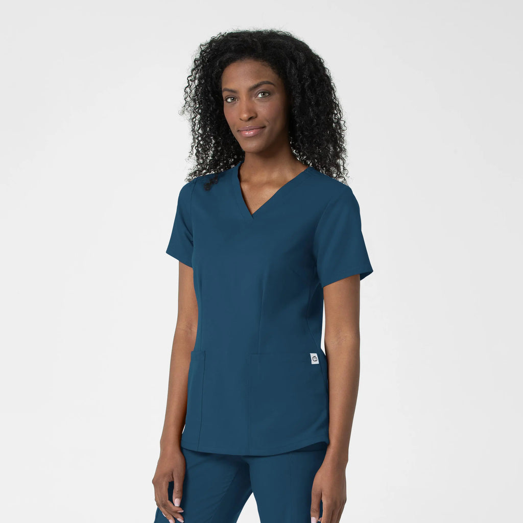 Wink Scrubs Women's Fitted 3-Pocket V-Neck Scrub Top Caribbean Blue | scrub-supply.com