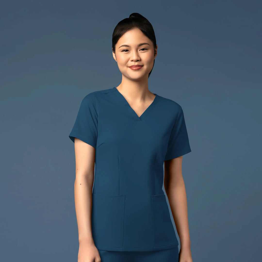 Wink Scrubs Women's Fitted 3-Pocket V-Neck Scrub Top Caribbean Blue | scrub-supply.com