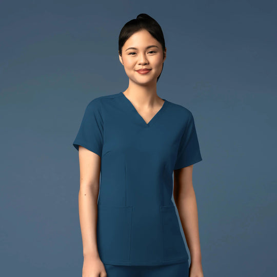 Wink Scrubs Women's Fitted 3-Pocket V-Neck Scrub Top Caribbean Blue | scrub-supply.com