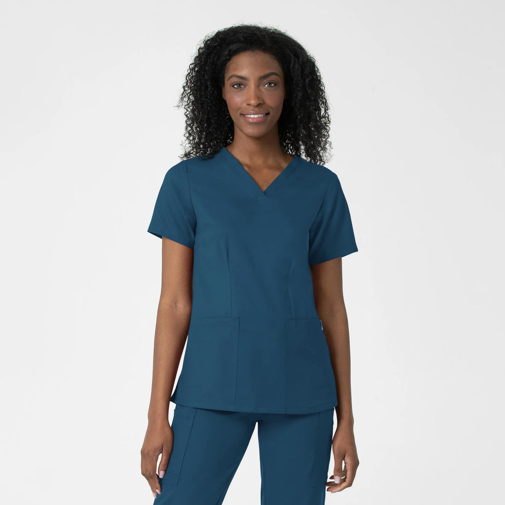 Wink Scrubs Women's Fitted 3-Pocket V-Neck Scrub Top Caribbean Blue | scrub-supply.com