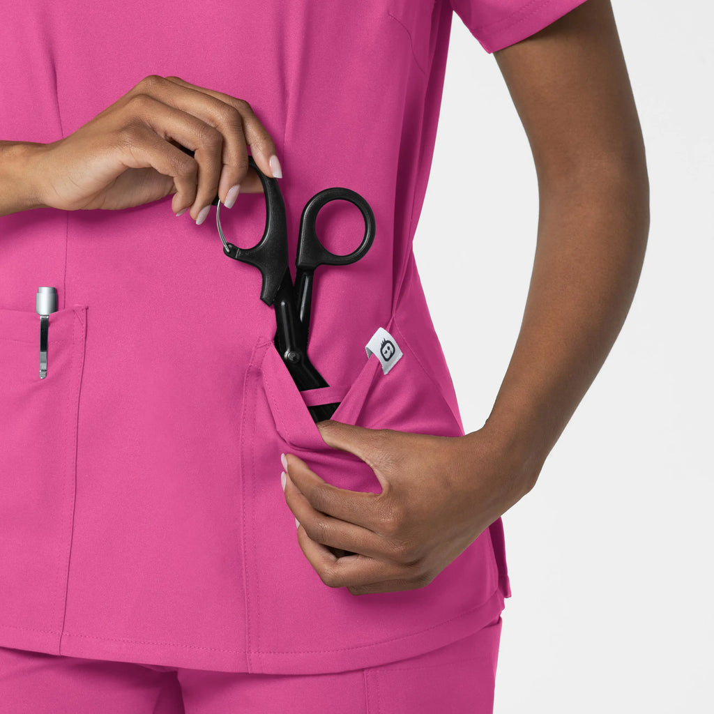 Wink Scrubs Women's Fitted 3-Pocket V-Neck Scrub Top Hot Pink | scrub-supply.com