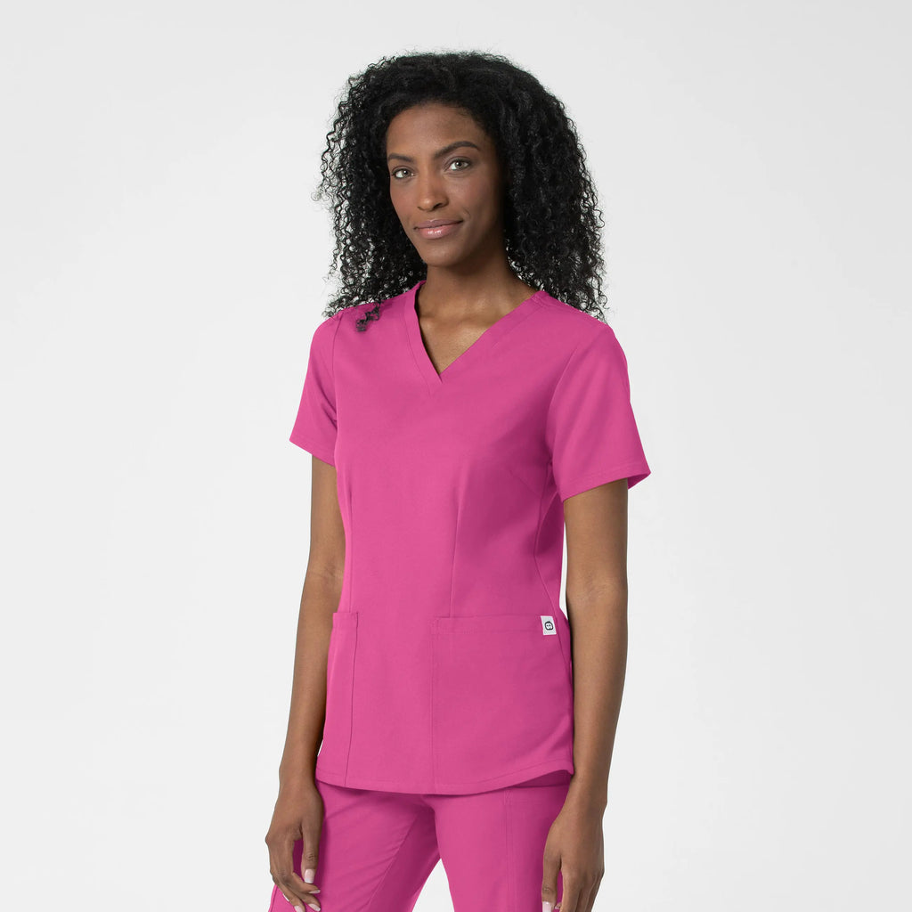 Wink Scrubs Women's Fitted 3-Pocket V-Neck Scrub Top Hot Pink | scrub-supply.com