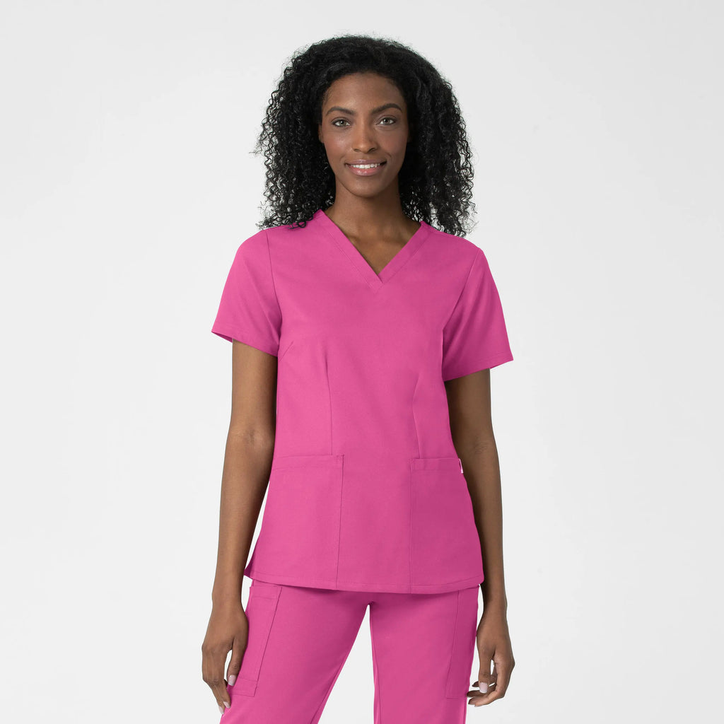 Wink Scrubs Women's Fitted 3-Pocket V-Neck Scrub Top Hot Pink | scrub-supply.com