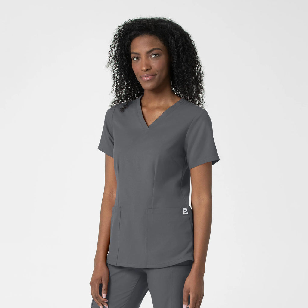 Wink Scrubs Women's Fitted 3-Pocket V-Neck Scrub Top Pewter | scrub-supply.com