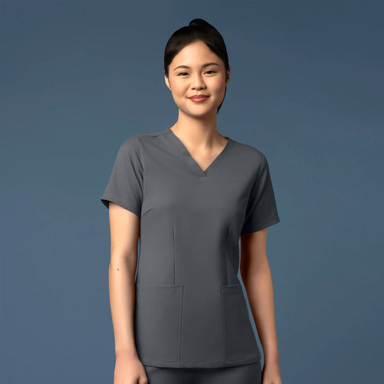 Wink Scrubs Women's Fitted 3-Pocket V-Neck Scrub Top Pewter | scrub-supply.com