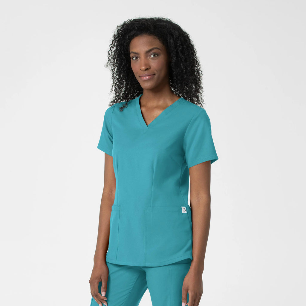 Wink Scrubs Women's Fitted 3-Pocket V-Neck Scrub Top Teal | scrub-supply.com