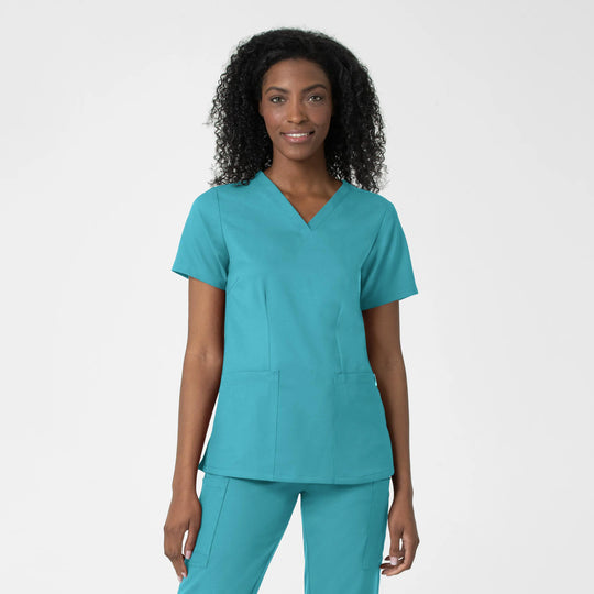 Wink Scrubs Women's Fitted 3-Pocket V-Neck Scrub Top Teal | scrub-supply.com