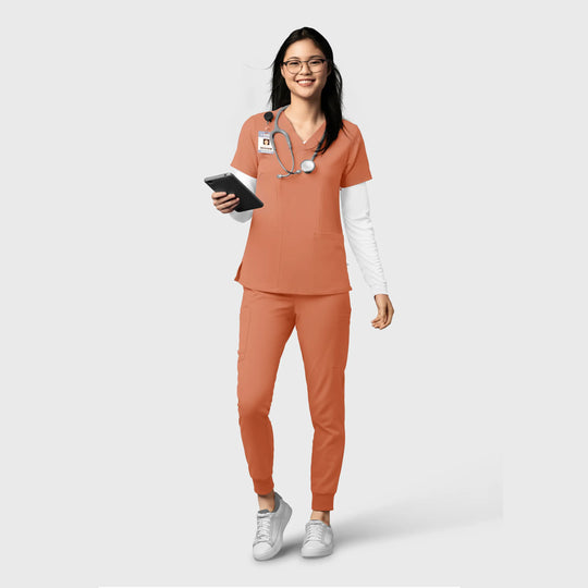 Wink Scrubs Women's Fitted 3-Pocket V-Neck Scrub Top Terracotta | scrub-supply.com