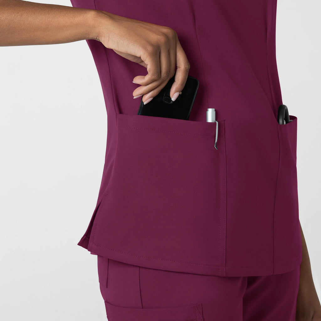 Wink Scrubs Women's Fitted 3-Pocket V-Neck Scrub Top Wine | scrub-supply.com