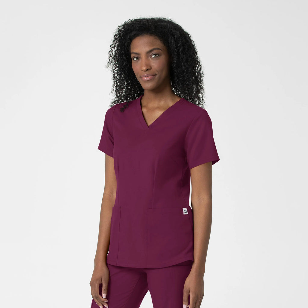 Wink Scrubs Women's Fitted 3-Pocket V-Neck Scrub Top Wine | scrub-supply.com