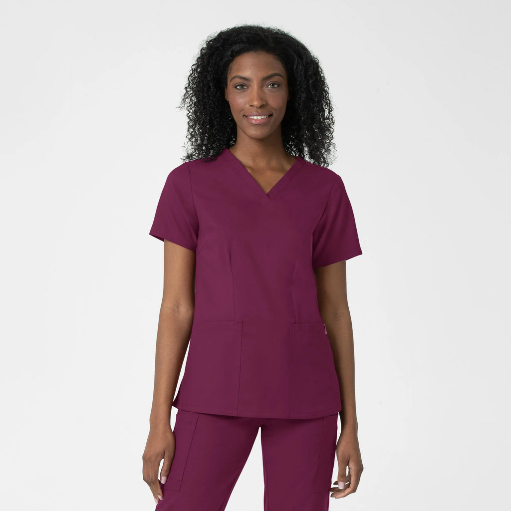 Wink Scrubs Women's Fitted 3-Pocket V-Neck Scrub Top Wine | scrub-supply.com