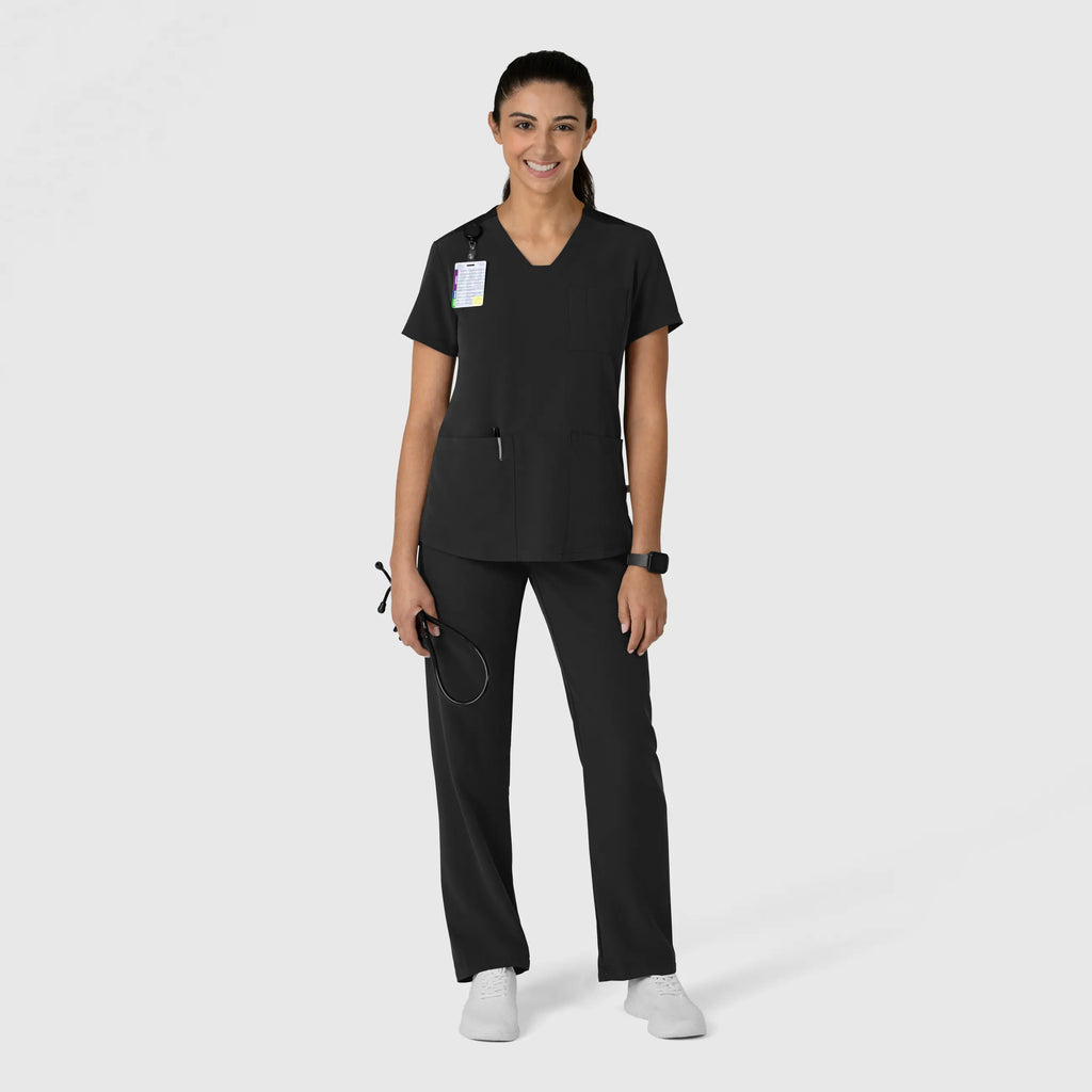 Wink Scrubs Women's Nova Flex-n-Reach V-Neck Scrub Top Black | scrub-supply.com