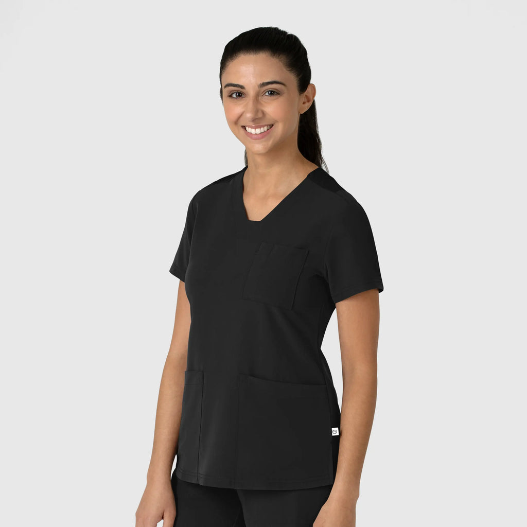 Wink Scrubs Women's Nova Flex-n-Reach V-Neck Scrub Top Black | scrub-supply.com