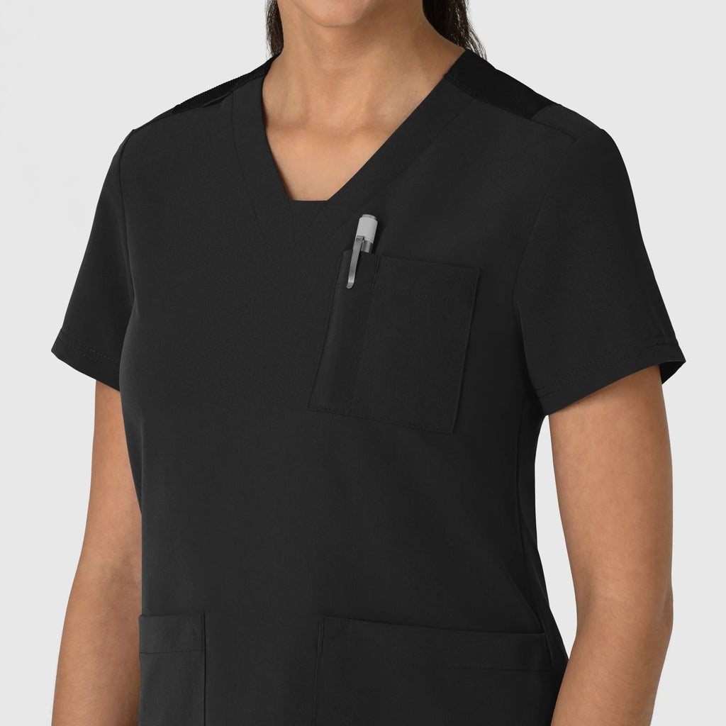 Wink Scrubs Women's Nova Flex-n-Reach V-Neck Scrub Top Black | scrub-supply.com