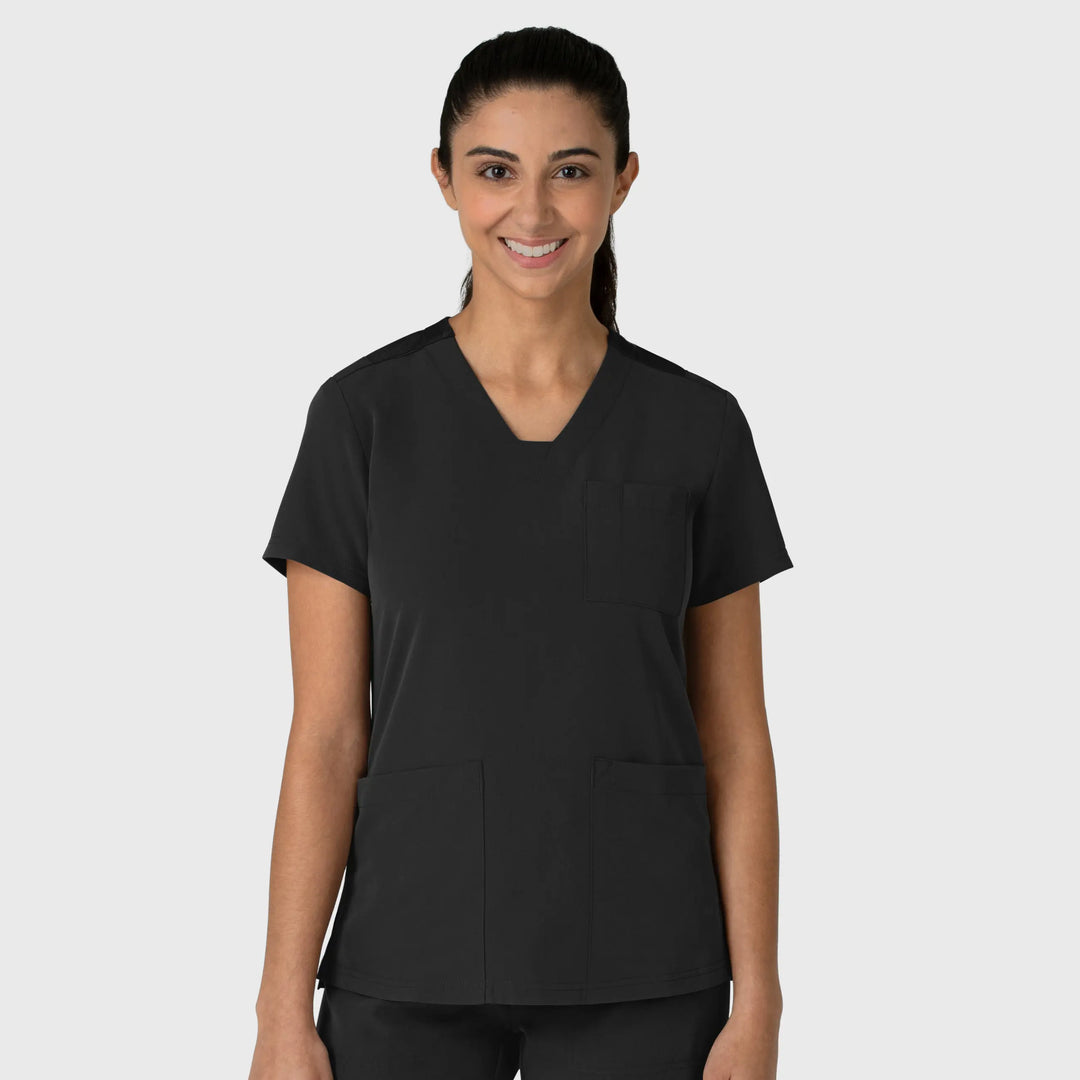 Wink Scrubs Women's Nova Flex-n-Reach V-Neck Scrub Top Black | scrub-supply.com