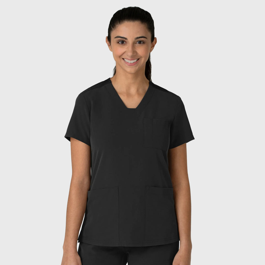 Wink Scrubs Women's Nova Flex-n-Reach V-Neck Scrub Top Black | scrub-supply.com