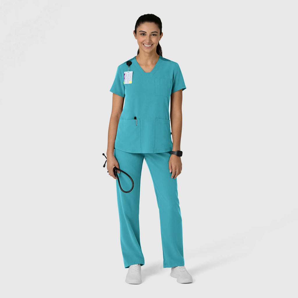 Wink Scrubs Women's Nova Flex-n-Reach V-Neck Scrub Top Teal | scrub-supply.com