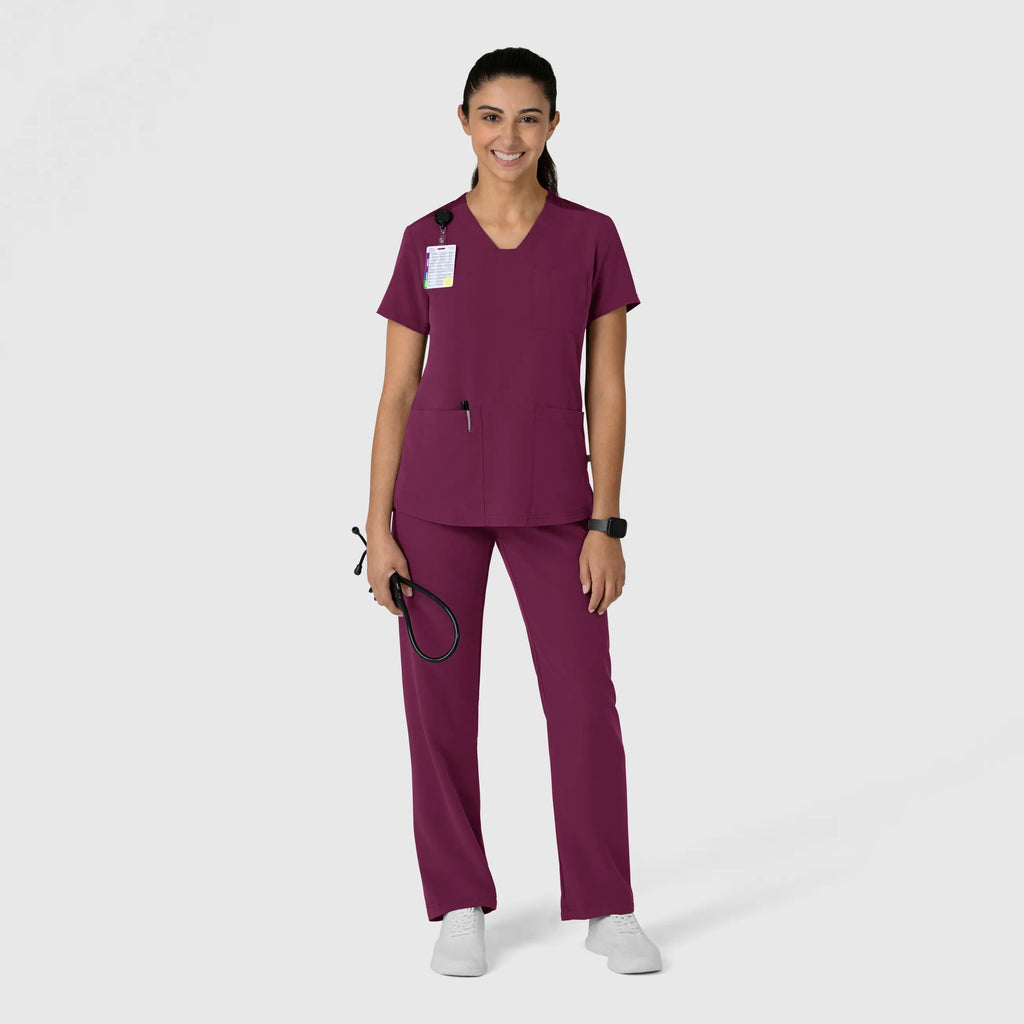 Wink Scrubs Women's Nova Flex-n-Reach V-Neck Scrub Top Wine | scrub-supply.com