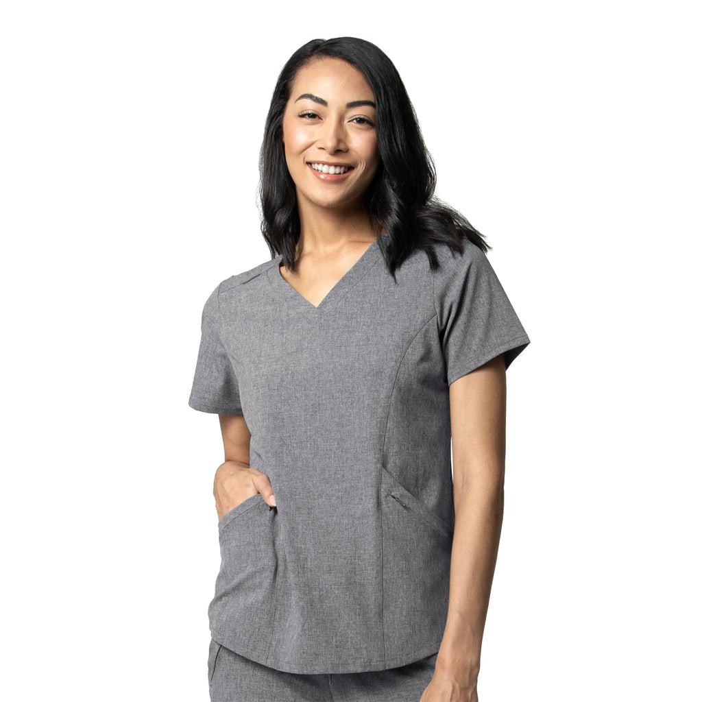 Wink Scrubs Women's RENEW V-Neck Scrub Top Grey Heather | scrub-supply.com