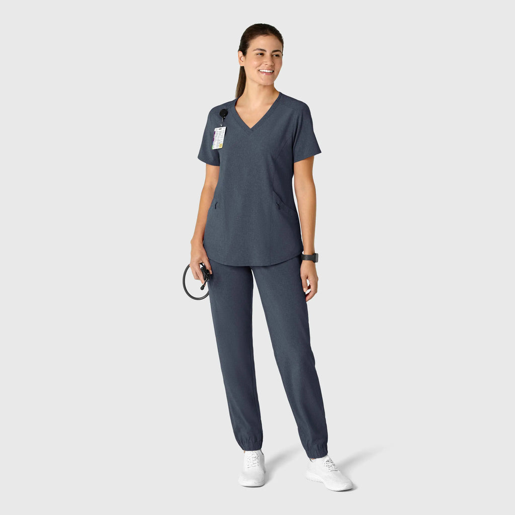 Wink Scrubs Women's RENEW V-Neck Scrub Top Navy Heather | scrub-supply.com