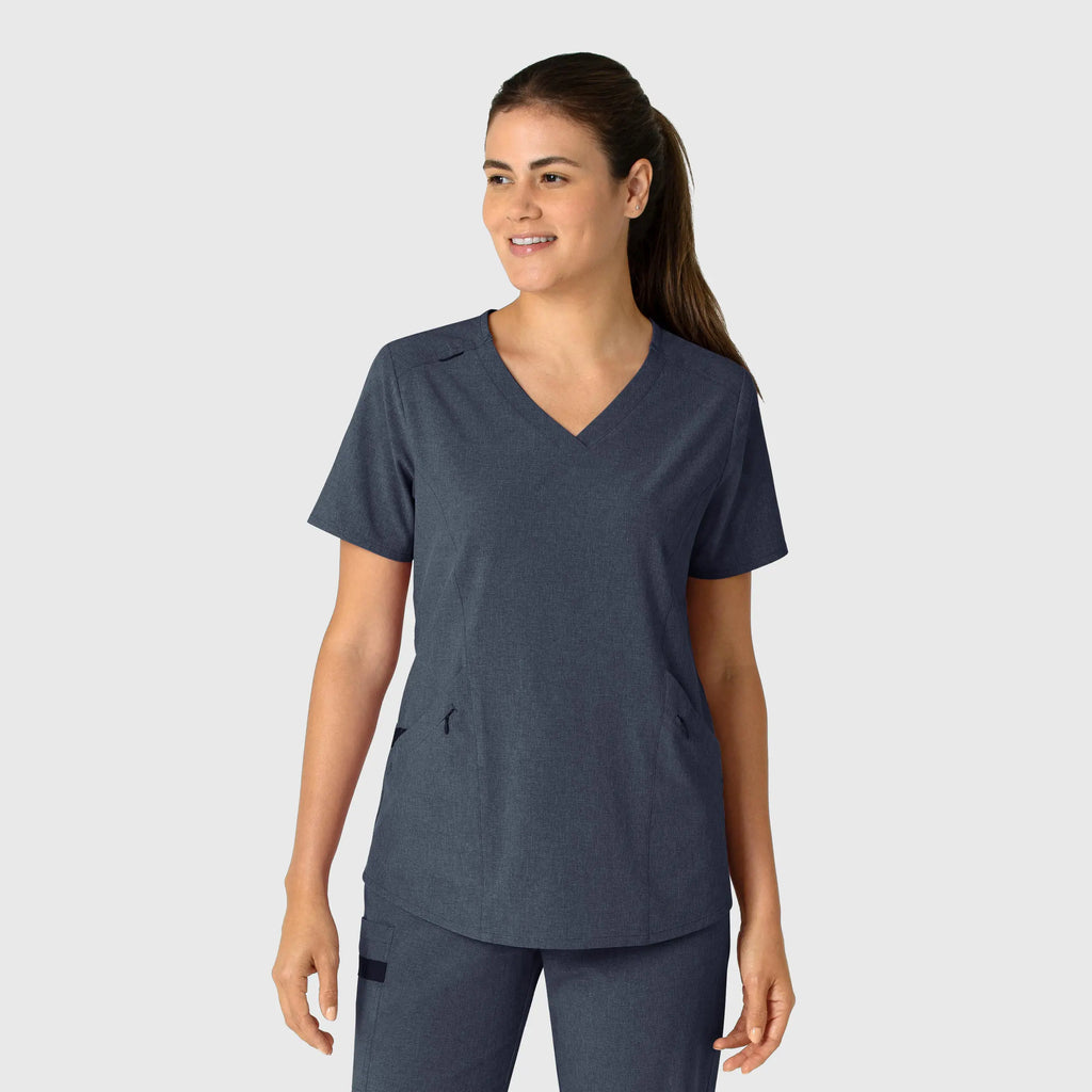 Wink Scrubs Women's RENEW V-Neck Scrub Top Navy Heather | scrub-supply.com