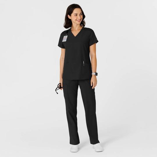 Wink Scrubs Women's Flex-n-Reach Side Panel V-Neck Scrub Top Black | scrub-supply.com