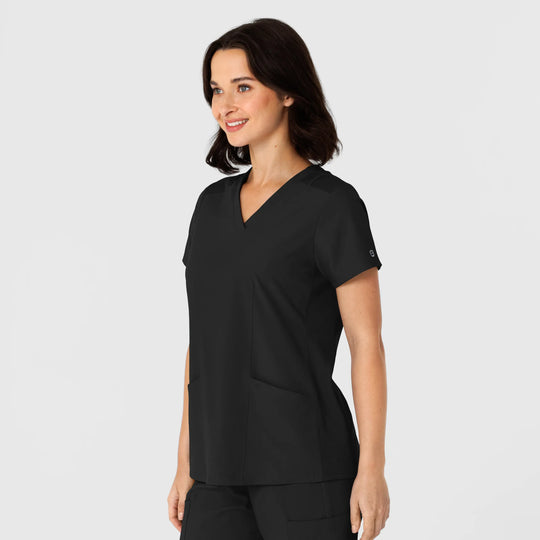 Wink Scrubs Women's Flex-n-Reach Side Panel V-Neck Scrub Top Black | scrub-supply.com