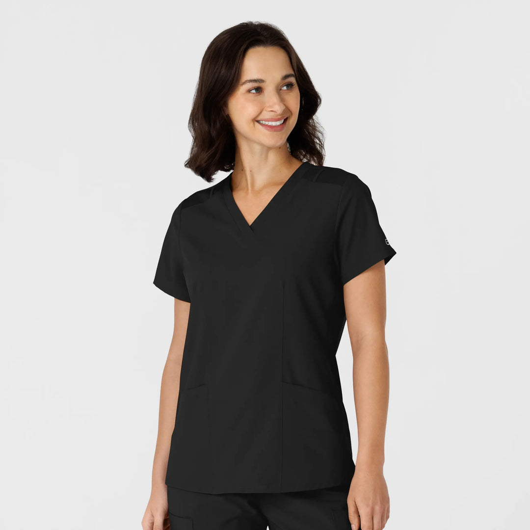 Wink Scrubs Women's Flex-n-Reach Side Panel V-Neck Scrub Top Black | scrub-supply.com