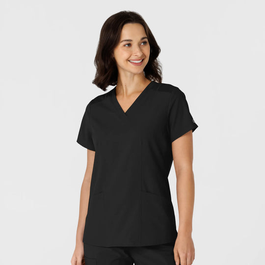 Wink Scrubs Women's Flex-n-Reach Side Panel V-Neck Scrub Top Black | scrub-supply.com