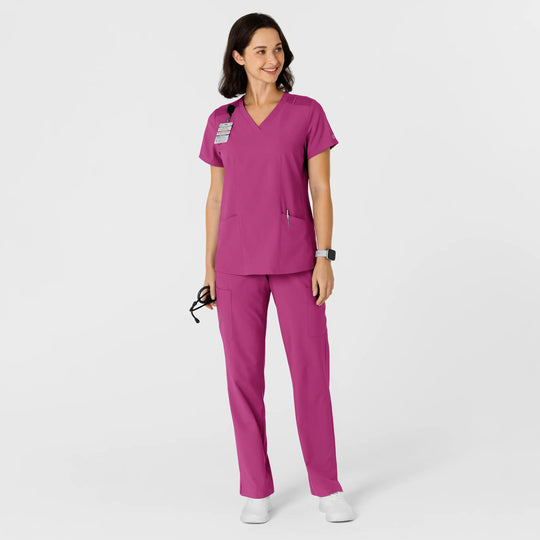 Wink Scrubs Women's Flex-n-Reach Side Panel V-Neck Scrub Top Raspberry | scrub-supply.com