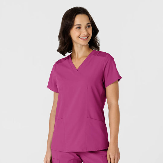 Wink Scrubs Women's Flex-n-Reach Side Panel V-Neck Scrub Top Raspberry | scrub-supply.com