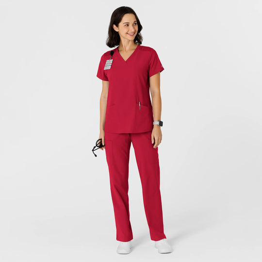 Wink Scrubs Women's Flex-n-Reach Side Panel V-Neck Scrub Top Red | scrub-supply.com
