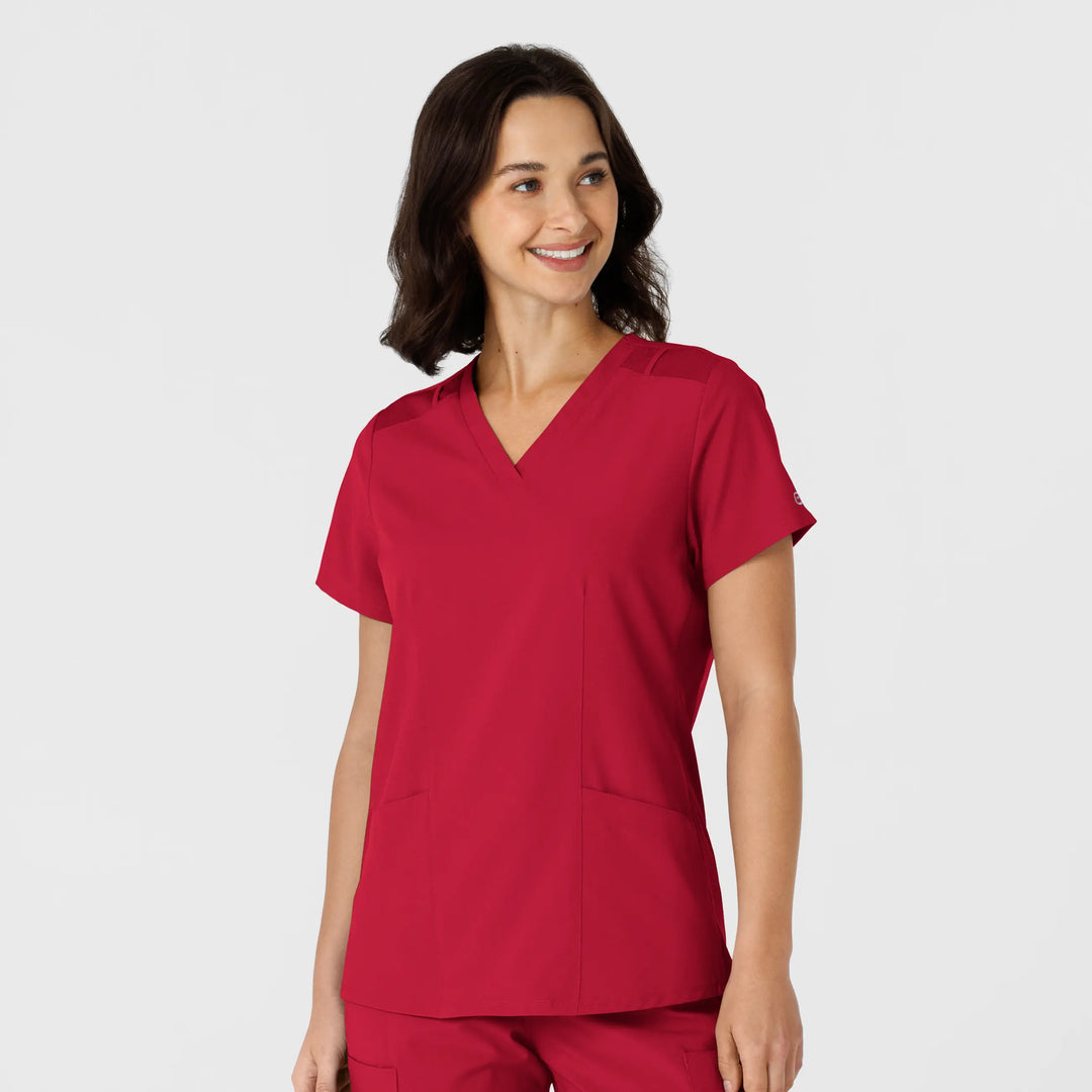 Wink Scrubs Women's Flex-n-Reach Side Panel V-Neck Scrub Top Red | scrub-supply.com