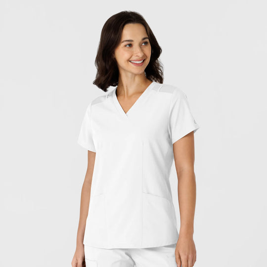 Wink Scrubs Women's Flex-n-Reach Side Panel V-Neck Scrub Top White | scrub-supply.com