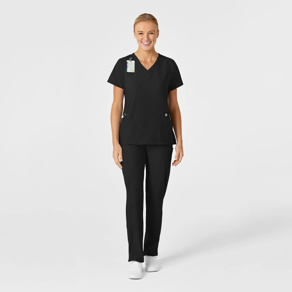 Wink Scrubs Women's Stylized V-Neck Scrub Top Black | scrub-supply.com